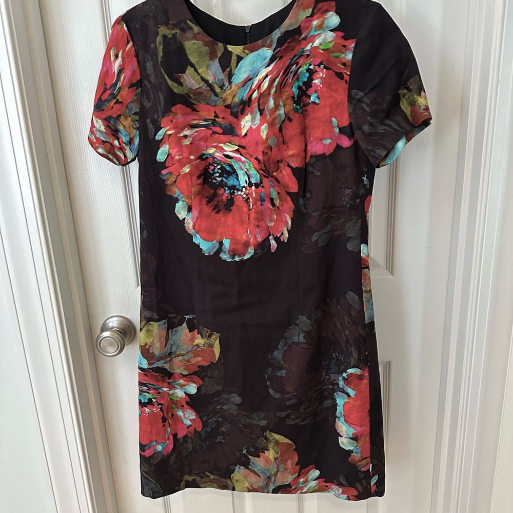 Trina Turk Black with Multi Floral Colors Graphic Mini Dress